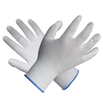 Guantes de poliéster de punto guantes de PU blancos guantes de trabajo revestidos guante de trabajo de seguridad con ce